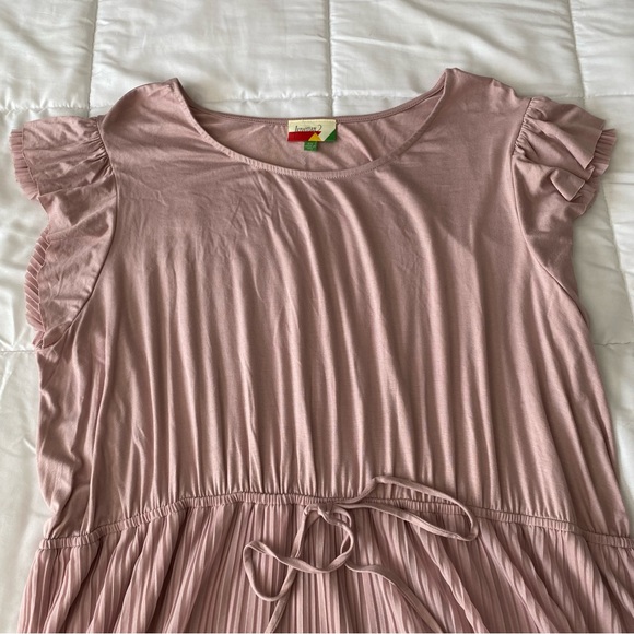 ModCloth Fervour Blush Pleated Tie Short Sleeve Midi Dress - Picture 2 of 4